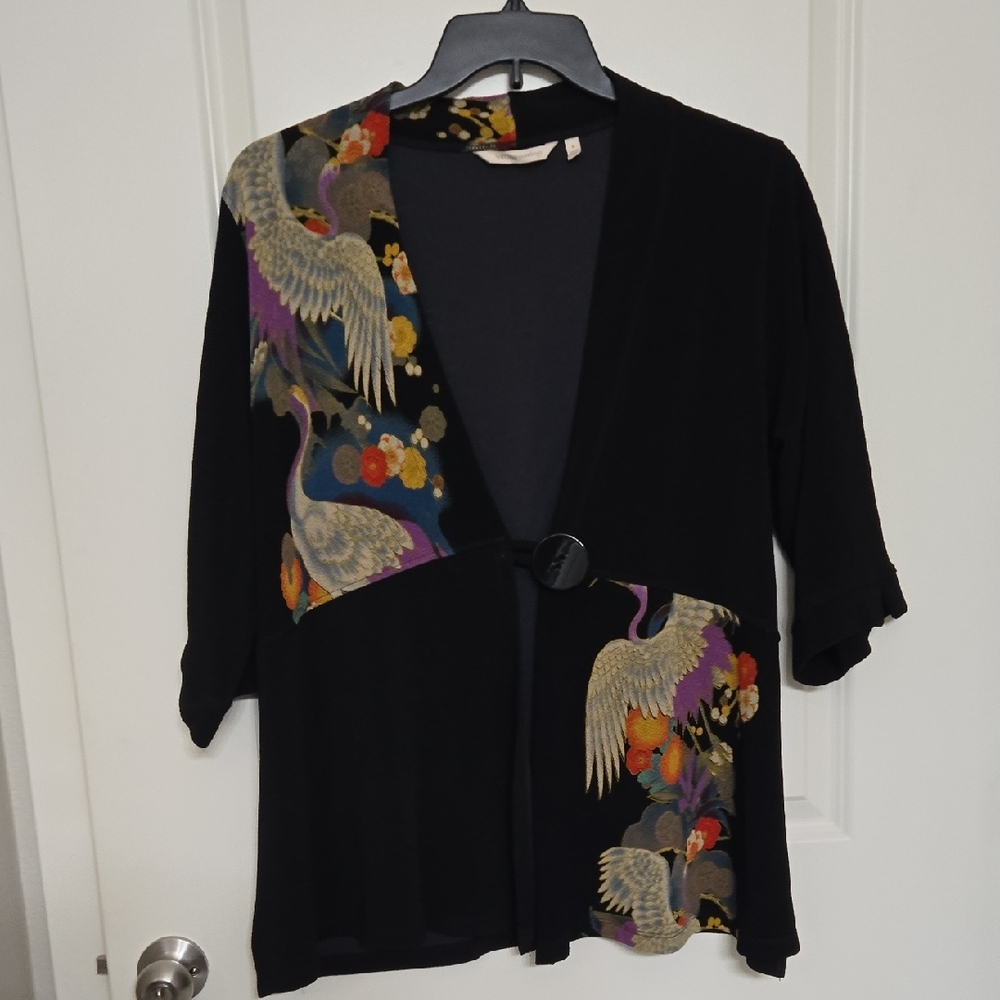 Soft Surroundings Black Kimono with Vibrant Design